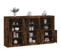 Buffet avec Lumières LED, Armoire avec Porte, Meuble de Rangement, Organisateur de Salon Entrée Salle de Séjour, Moderne, Chêne Fumé
