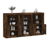 Buffet avec Lumières LED, Armoire avec Porte, Meuble de Rangement, Organisateur de Salon Entrée Salle de Séjour, Moderne, Chêne Fumé