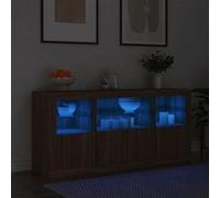 vidaXL Buffet avec Lumières LED, Armoire avec Porte, Meuble de Rangement, Organisateur de Salle de Séjour Intérieur, Moderne, Chêne Marron