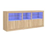 vidaXL Buffet Armoire de rangement moderne avec lumières LED et porte, Chêne Sonoma