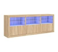 vidaXL Buffet avec lumières LED – Armoire avec porte, rangement – Chêne Sonoma 181,5x37x67 cm