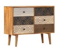 vidaXL Buffet avec Motif Imprimé Commode Armoire de Rangement Salon Salle de Séjour Intérieur Maison 90x30x70 cm Bois de Manguier Massif 247916 Brun G
