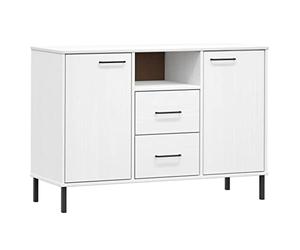 vidaXL Buffet avec Pieds, Armoire Latérale avec Rangement, Placard avec Compartiments et Tiroirs, Meuble de Salon, Industriel, Métal Blanc Bois Massif
