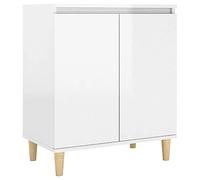 vidaXL Buffet avec Pieds en Bois, Armoire avec 2 Compartiments, Organisateur de Salle de Séjour Salon, Scandinave, Blanc Brillant Bois d'Ingénierie