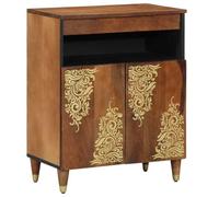 vidaXL Buffet avec porte 60 x 33 x 75 cm Bois de Mangue Massif Marron – Finition en Laiton