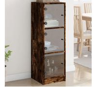 vidaXL Buffet avec portes en verre – Armoire latérale moderne, chêne fumé 35x37x109 cm – 836389