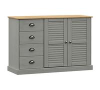 vidaXL Buffet avec tiroirs Vigo 113x40x75 cm Gris Bois Massif de pin, Armoire de Rangement, Armoire de Rangement de Cuisine, Buffet de Rangement de Salon