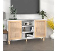 Buffet Blanc 105x30x60 cm Bois de pin massif et rotin naturel