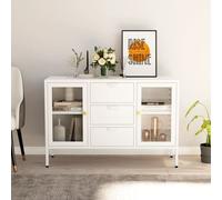 Buffet Armoire Latérale Meuble de Rangement Armoire de Rangement Salle de Séjour Maison Intérieur Blanc 105x35x70 cm Acier et Verre Trempé