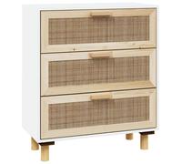 Vidaxl Buffet Blanc 60x30x70 Cm Bois De Pin Massif Et Rotin Naturel Multicolore