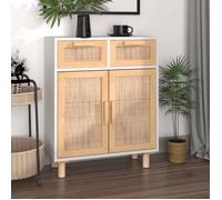 vidaXL Buffet 345636 Blanc 60x30x75 cm Bois de pin massif et rotin naturel