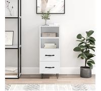 vidaXL Buffet armoire latérale moderne 2 tiroirs 2 compartiments Pieds Blanc brillant