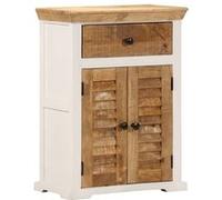 vidaXL Buffet blanc et marron 55x30x73 cm bois de manguier solide brut, meuble de rangement, meuble de rangement de cuisine,