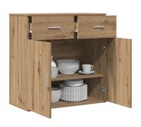 vidaXL Buffet en bois d'ingénierie 79x38x80 cm, chêne artisanal, 2 tiroirs, 2 étagères, portes 90°