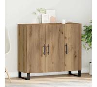 vidaXL – Bahut contemporain – Bois massif – 3 portes – Accents métal noir