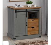 vidaXL Buffet HALDEN porte coulissante gris 80x40x80 cm bois massif, armoire de rangement, armoire de rangement de cuisine, 4018419