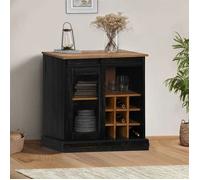 vidaXL Buffet HALDEN porte coulissante noir 80x40x80 cm bois massif, armoire de rangement, armoire de rangement de cuisine, 4018424