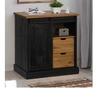 vidaXL Buffet HALDEN porte coulissante noir 80x40x80 cm bois massif, armoire de rangement, armoire de rangement de cuisine, 4018420