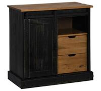 vidaXL Buffet HALDEN porte coulissante noir 80x40x80 cm bois massif, armoire de rangement, armoire de rangement de cuisine, 4018420