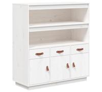 vidaXL Buffet Haut, Armoire avec 2 Étagères, Meuble de Rangement avec 3 Tiroirs et Portes, Organisateur de Salon, Moderne, Blanc Bois Massif de Pin