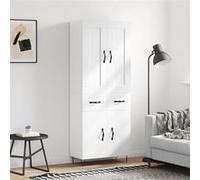 Buffet Haut, Armoire de Rangement avec Pieds, Meuble de Rangement, Organisateur Salon Salle de Séjour, Industriel, Blanc Bois d'Ingénierie