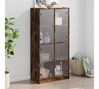 vidaXL Buffet haut avec portes chêne fumé 68x37x142 cm bois ingénierie, armoire latérale, armoire de rangement haute, 3295861 Marron G