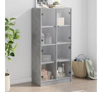 Vidaxl Buffet Haut Avec Portes Gris Béton 68x37x142 Cm Bois Ingénierie Marron
