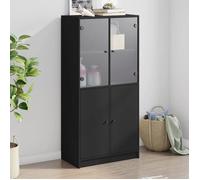 Buffet haut avec portes noir 68x37x142 cm bois d'ingénierie, armoire latérale, armoire de rangement haute, vitrine haute, armoire haute