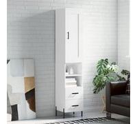 Buffet Haut, Armoire de Rangement avec Pieds, Meuble de Rangement, Organisateur Salon Salle de Séjour, Moderne, Blanc Bois d'Ingénierie
