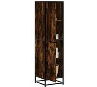 vidaXL Buffet haut chêne fumé 35,5x35x139 cm bois d'ingénierie métal, armoire latérale, armoire de rangement haute, vitrine 849056 Marron G