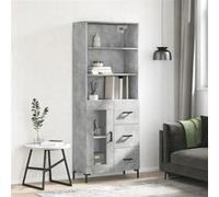 vidaXL Buffet Haut, Armoire de Rangement avec Pieds, Meuble de Rangement, Organisateur Salon Salle de Séjour, Gris Béton Bois d'Ingénierie Gris