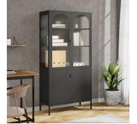 vidaXL Buffet haut 353000 - 90x40x180 cm, verre et acier - Noir