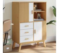 Vidaxl Buffet Haut Olden Blanc Marron 85x43x125 Cm Bois Massif De Pin Blanc
