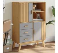 Vidaxl Buffet Haut Olden Gris Et Marron 85x43x125cm Bois Massif De Pin Multicolore