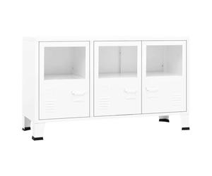 vidaXL Buffet Industriel Armoire Latérale Meuble de Rangement Armoire de Rangement Salle de Séjour Maison Intérieur Blanc 105x35x62 cm Métal et Verre