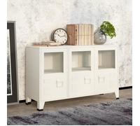 vidaXL Buffet industriel Blanc 105x35x62 cm Métal et verre