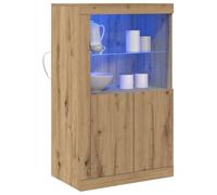 vidaXL Buffet LED Chêne Artisanal 60,5 x 37 x 100 cm Bois d'ingénierie, Buffet Moderne, Design rectangulaire, Meuble de Rangement LED, USB, Bois reconstitué, éclairage RGB