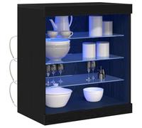 vidaXL Buffet LED Chêne Noir 60,5 x 37 x 67 cm Bois d'ingénierie, Rangement Salle à Manger, Buffet Rectangulaire, Éclairage LED, Étagères en Verre, Meuble USB, Ambiance RGB