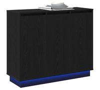 vidaXL Buffet LED Chêne Noir 90 x 32 x 75 cm Bois d'ingénierie, Buffet Moderne rectangulaire, Rangement Minimaliste avec lumières LED, Chic pour Votre Salon