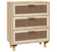 Vidaxl Buffet Marron 60x30x70 Cm Bois De Pin Massif Et Rotin Naturel Multicolore