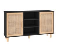 Vidaxl Buffet Noir 105x30x60 Cm Bois De Pin Massif Et Rotin Naturel Multicolore