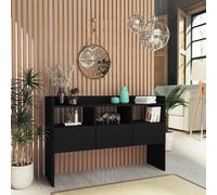 Buffet, Armoire avec 3 Compartiments et 3 Tiroirs, Meuble de Rangement, Organisateur de Salle de Séjour, Moderne, Noir Bois d'Ingénierie
