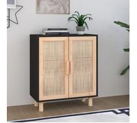 vidaXL Buffet Noir 60x30x70 cm Bois de pin massif et rotin naturel 345631