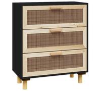 Vidaxl Buffet Noir 60x30x70 Cm Bois De Pin Massif Et Rotin Naturel Multicolore