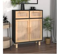 vidaXL Buffet Noir 60x30x75 cm Bois de pin massif et rotin naturel 345637
