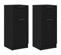 Buffet bas - Noir chêne - 1 porte - Bois massif - Élégance chic