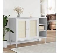 Vidaxl Buffet Senja Aspect Rotin Blanc 112x40x80cm Bois Massif De Pin Blanc