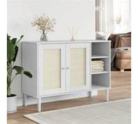 Buffet SENJA aspect rotin blanc 112x40x80cm bois massif de pin 358029