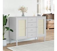 Vidaxl Buffet Senja Aspect Rotin Blanc 112x40x80cm Bois Massif De Pin Blanc