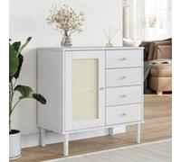 Vidaxl Buffet Senja Aspect Rotin Blanc 80x40x80 Cm Bois Massif De Pin Blanc